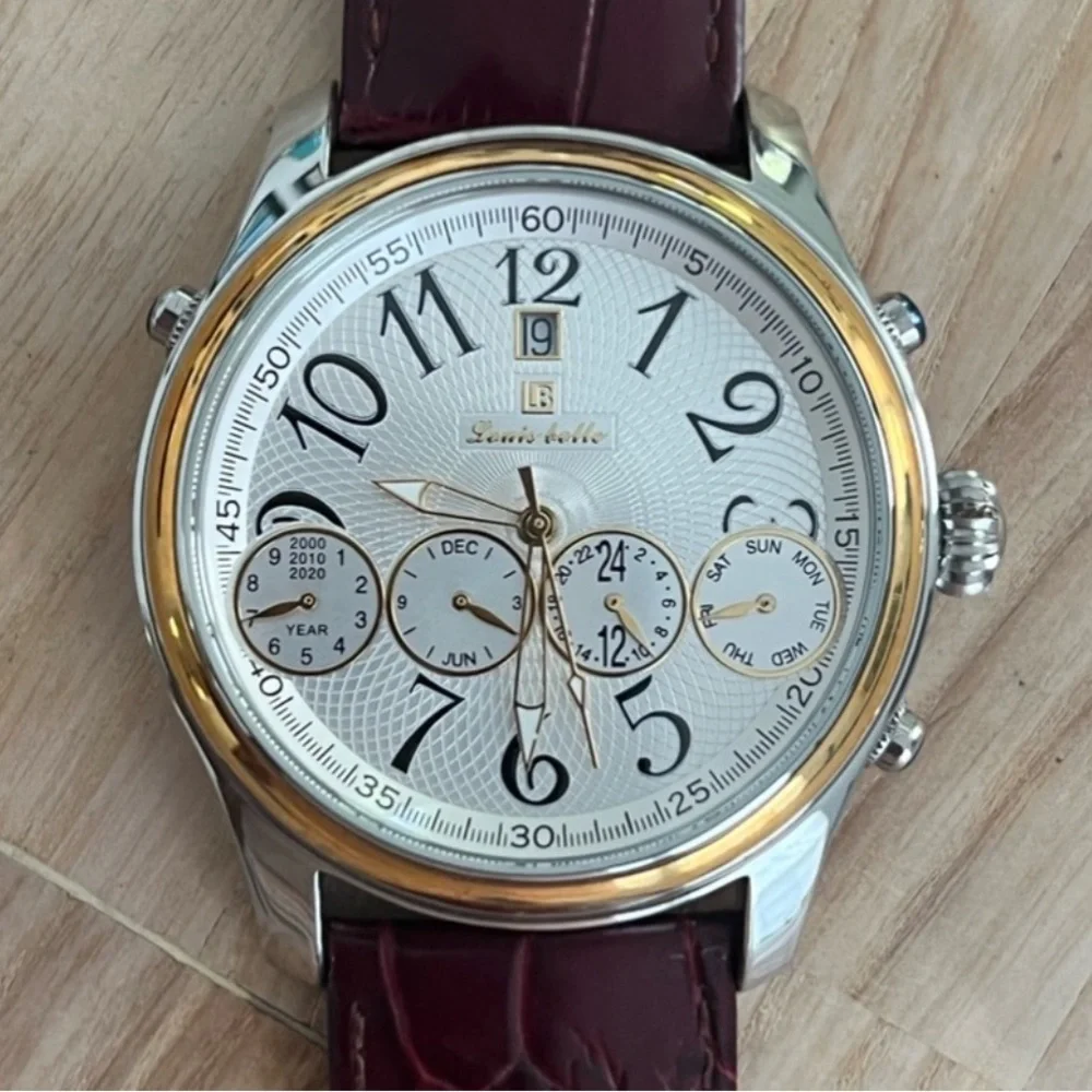 Louis Bolle Men's Automatic Chronograph Style Silver Dial Two-Tone Case Leather